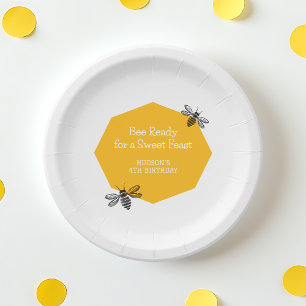 Plato De Papel Panal de Abejas 4 Cumpleaños Moderno Cuarto Fiesta