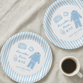Plato De Papel Pancakes, Pacis & PJs Boy Baby Shower 