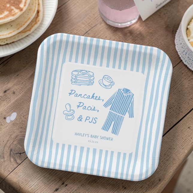 Plato De Papel Pancakes, Pacis & PJs Boy Baby Shower (Subido por el creador)