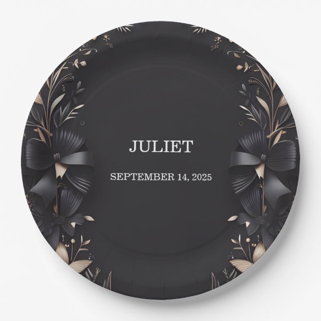 Plato De Papel Pancartas que doblan cinta satinada cortando ducha (Anverso)