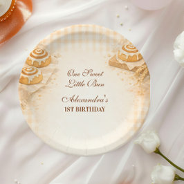 Plato De Papel Pancito de canela a cuadros cumpleaños 1 año