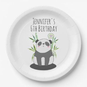 Plato De Papel Panda blanco y negro lindo en Bambú