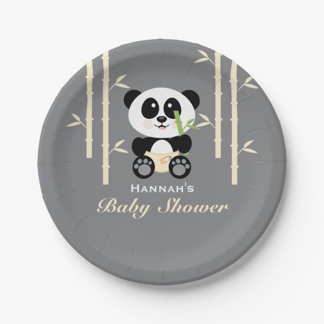 Plato De Papel Panda de bambú amarilla Baby Shower (Anverso)