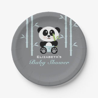 Plato De Papel Panda de bambú azul Baby Shower