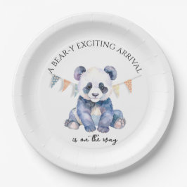 Plato De Papel Panda de bebé acuarela con banderas de amarre