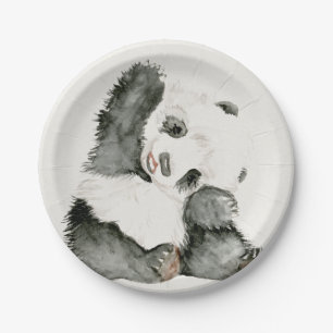 Plato De Papel Panda del bebé el lindo y peludo