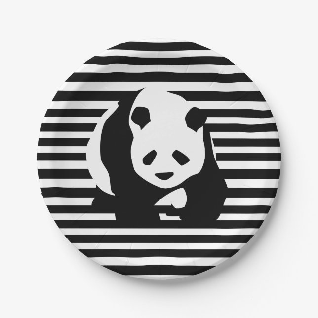 Plato De Papel Panda gigante y rayas (Anverso)
