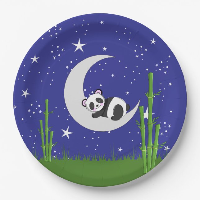 Plato De Papel Panda New Baby on Moon (Anverso)