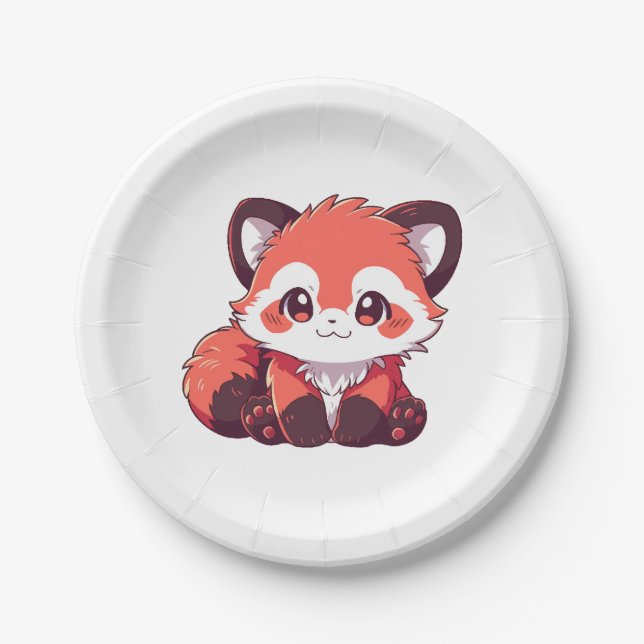 Plato De Papel panda rojo lindo (Anverso)