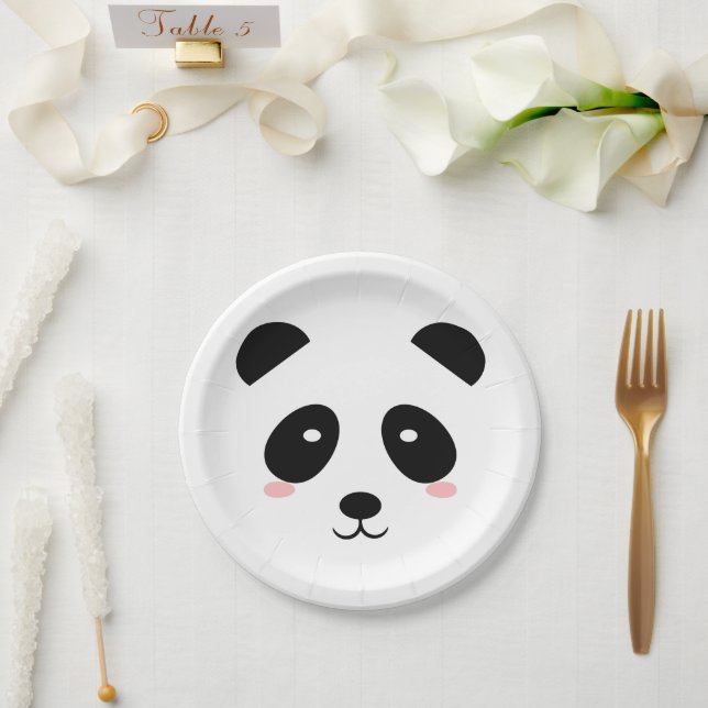 Plato De Papel Panda suave negro y blanco simple moderno (Boda)