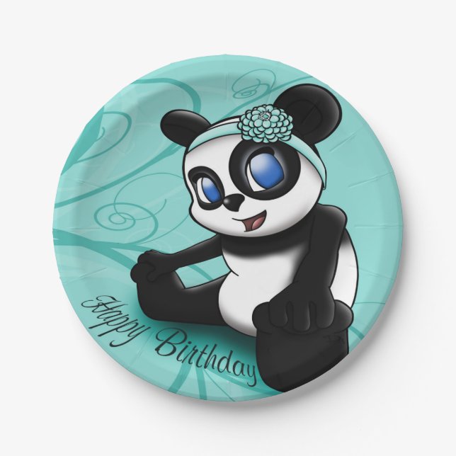 Plato De Papel Panda Turquoise Birthday (Anverso)