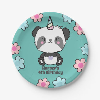 Plato De Papel Panda Unicorn Floral dulce de carne personalizada