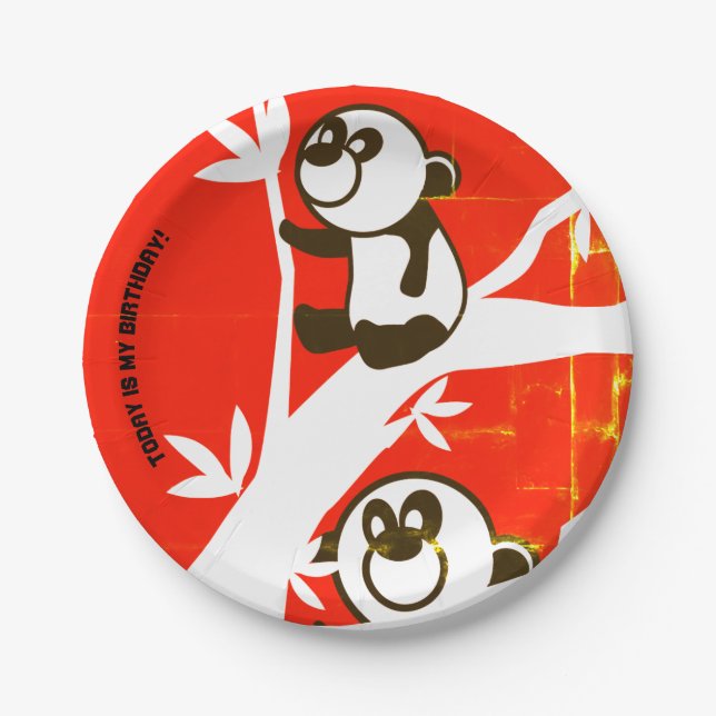 Plato De Papel Pandas de cumpleaños (Anverso)