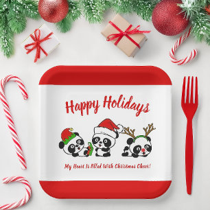 Plato De Papel Pandas Navidades personalizados