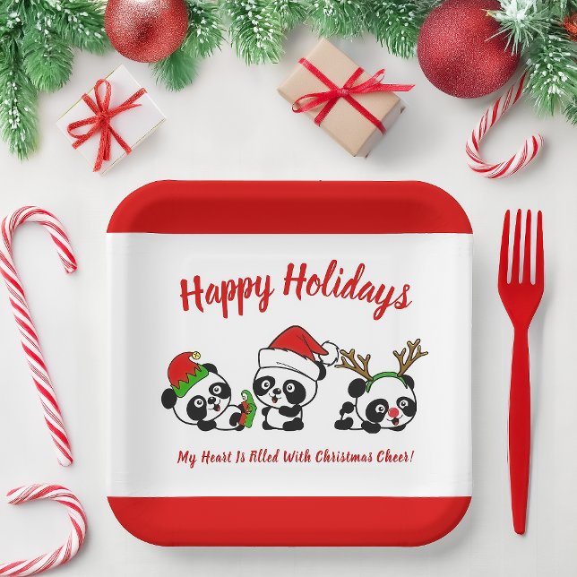 Plato De Papel Pandas Navidades personalizados (Subido por el creador)