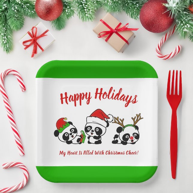 Plato De Papel Pandas Navidades personalizados (Subido por el creador)