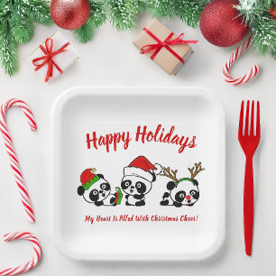Plato De Papel Pandas Navidades personalizados