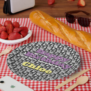 Plato De Papel Pandas sobre púrpura