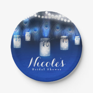 Plato De Papel Pañeras de pavo real, Mason Jar y Fiesta de las lu