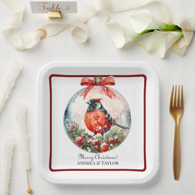 Plato De Papel Panorama de invierno Red Mockingbird (Boda)
