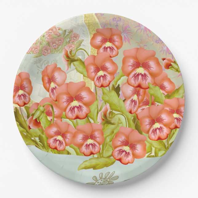 Plato De Papel Pansies en un bol (Anverso)