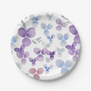 Plato De Papel Pansies morados Placa de papel acuarela