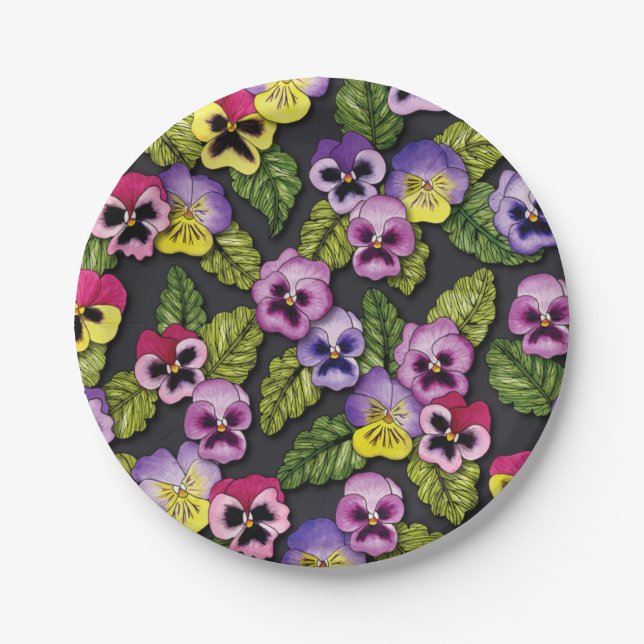 Plato De Papel Pansies Placas de papel floral (Anverso)