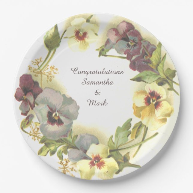 Plato De Papel Pansy Flowers personalizado (Anverso)