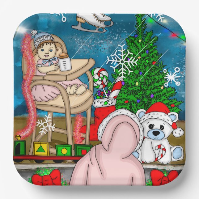 Plato De Papel Pantalla de la ventana Navidades nostálgicos dibuj (Anverso)