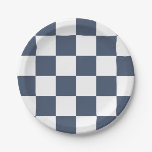 Plato De Papel Pantalones de mezclilla azules/Cuadros azules y bl