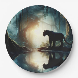 Plato De Papel Pantera negra reflejada en piscina de agua en la s