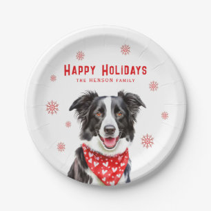 Plato De Papel Pañuelo de corazón rojo festivo Border Collie Navi