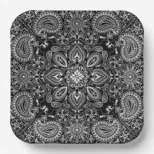 Plato De Papel Pañuelo ornado en blanco y negro