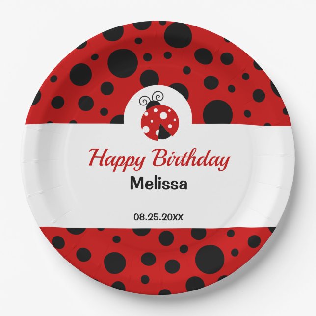 Plato De Papel Pañuelo Red Black Polka Dots Kids Cumpleaños (Anverso)