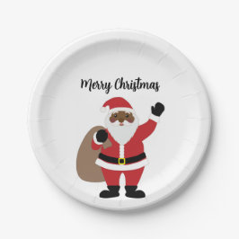Plato De Papel Papá Noel afroamericano