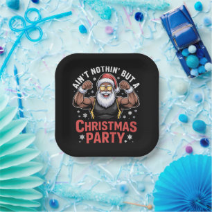 Plato De Papel Papá Noel afroamericano pijama de Navidad