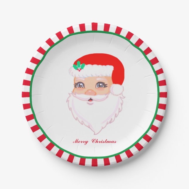 Plato De Papel Papá Noel de Navidad en blanco (Anverso)