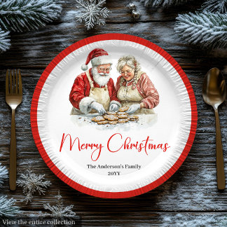 Plato De Papel Papá Noel Minimalista Vintage Rojo Blanco Cena