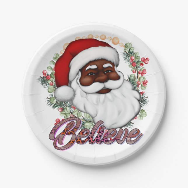 Plato De Papel Papá Noel negro cree que los Navidades de Melanin  (Anverso)