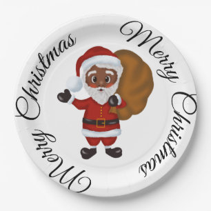 Plato De Papel Papá Noel negro Merry Christmas Paper Plate