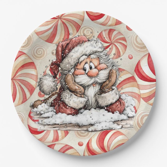 Plato De Papel Papá Noel pensando mientras se caía (Anverso)