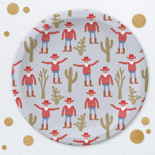 Plato De Papel Papá Noel Vaquero Navidad Occidental