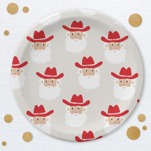Plato De Papel Papá Noel Vaquero Navidad Occidental
