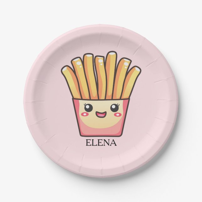 Plato De Papel Papas fritas personalizados cute kawaii con tu nom (Anverso)