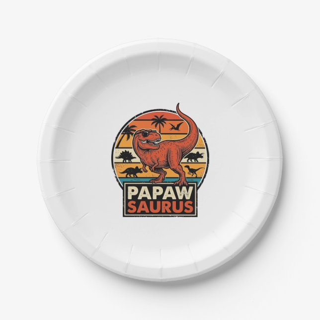 Plato De Papel Papawsaurus Diseño Vectorial Retro Dinosaurio Atar (Anverso)