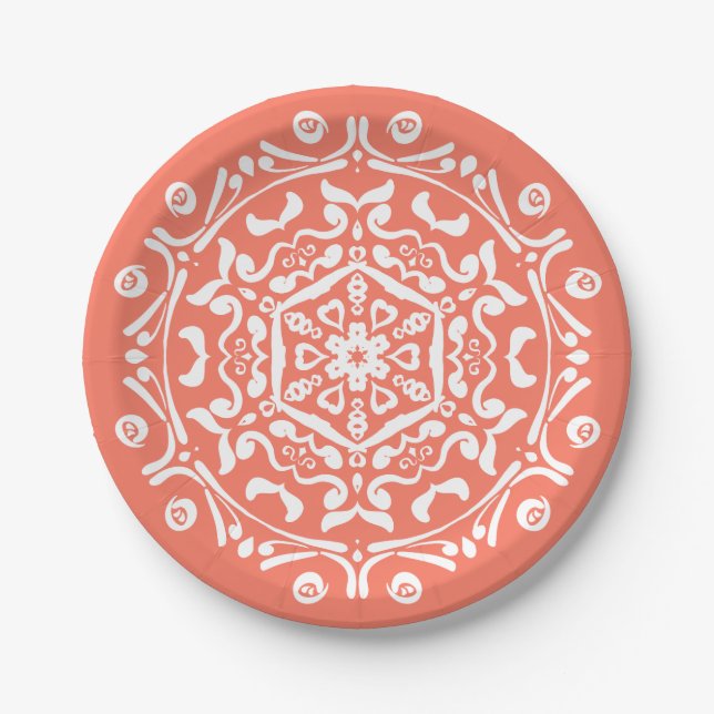 Plato De Papel Papaya Mandala (Anverso)