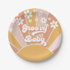 Plato De Papel Pape de Baby Shower Groovy Baby Retro Sol Hippie