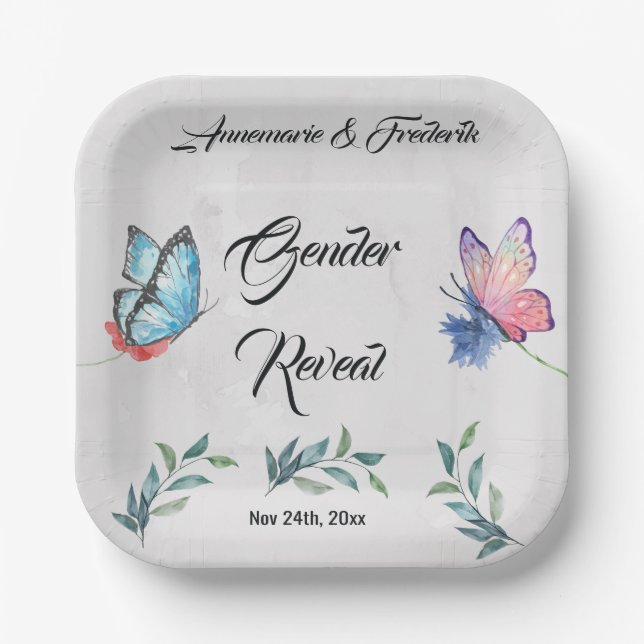 Plato De Papel Papel acuático rosa y azul (Anverso)