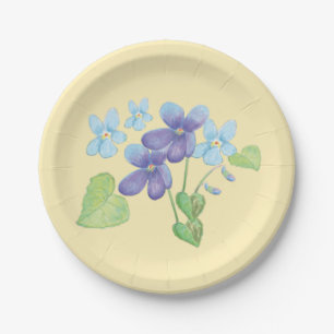 Plato De Papel Papel azul claro de las flores violetas salvajes e