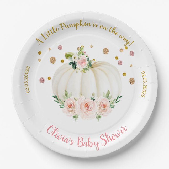 Plato De Papel Papel Baby Shower de calabaza (Anverso)